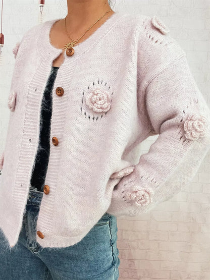 Flower Button-Up Cardigan Lavender One Size