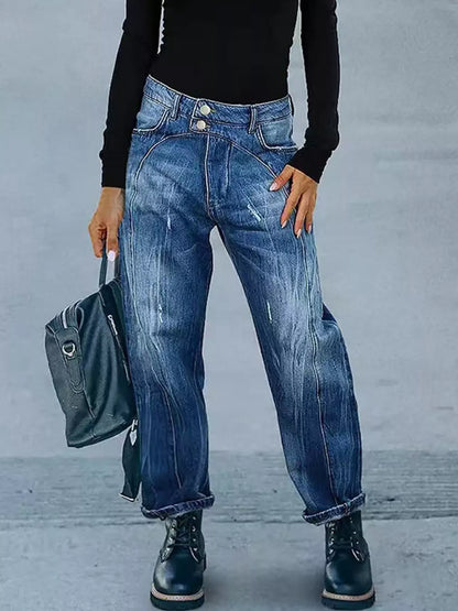 Wide Leg Jeans with Pockets Navy