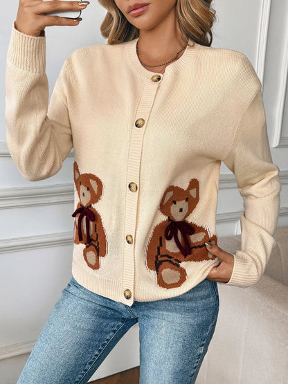 Teddy Bear Button Up Cardigan Apricot