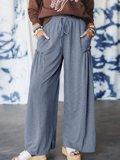 Casual Wide Leg Drawstring Pants Gray