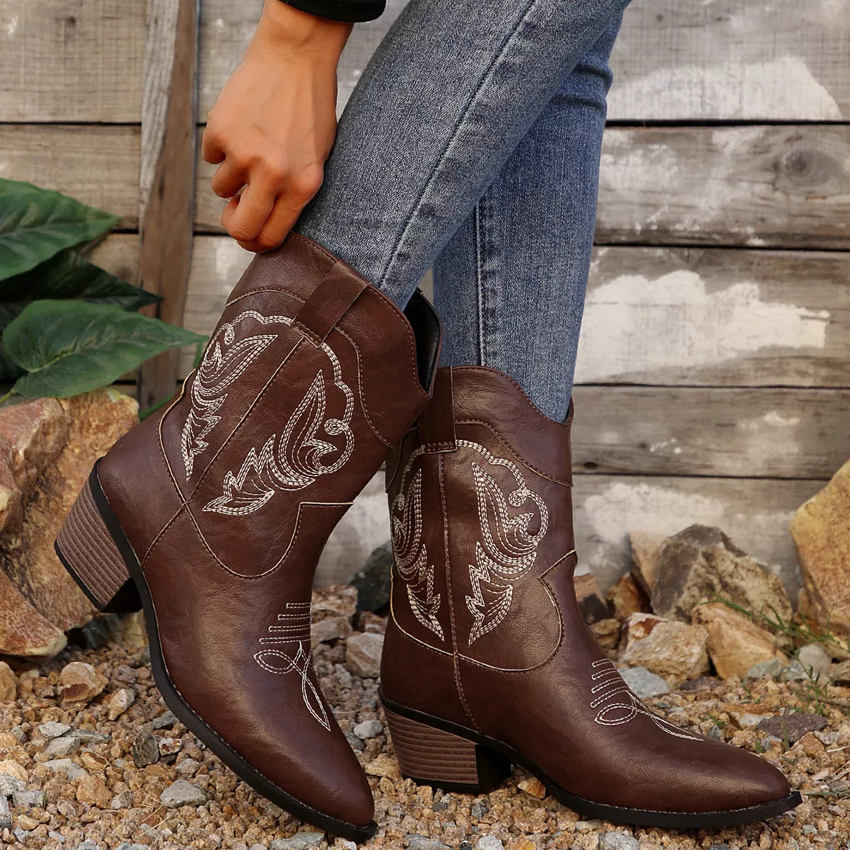 Western Cowboy Boots with Embroidered Design