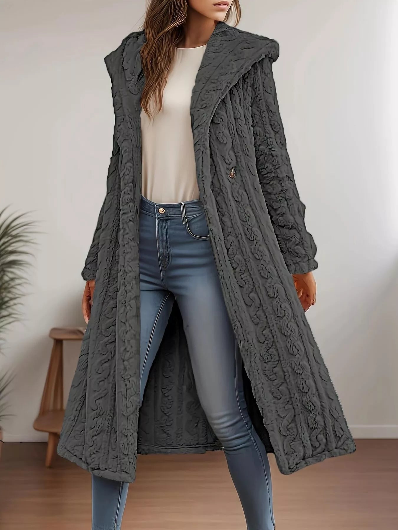 Cozy Hooded Button Up Longline Outerwear