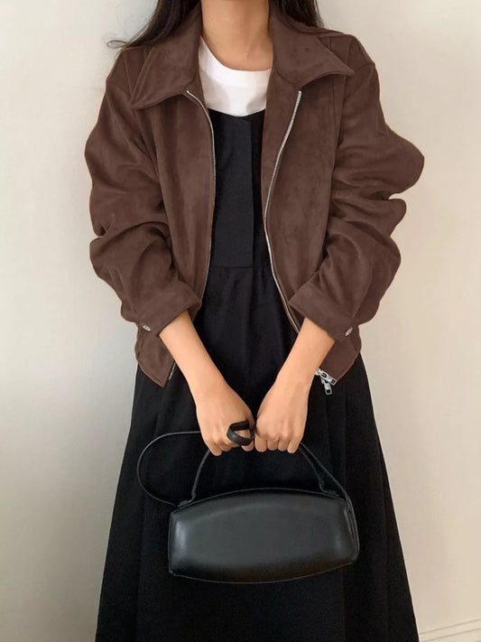 Zip Up Long Sleeve Jacket Brown
