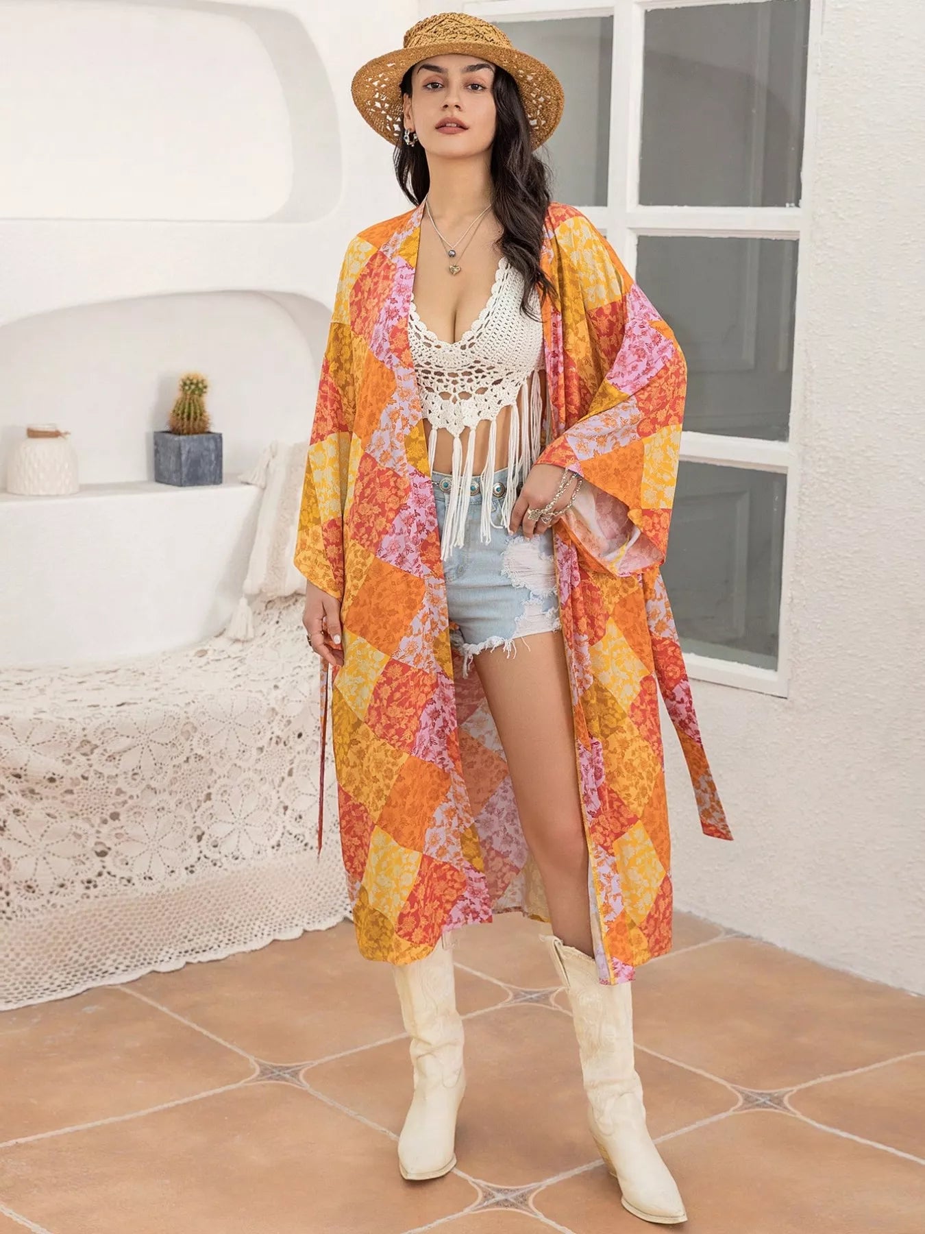 Open Front Long Sleeve Cover Up