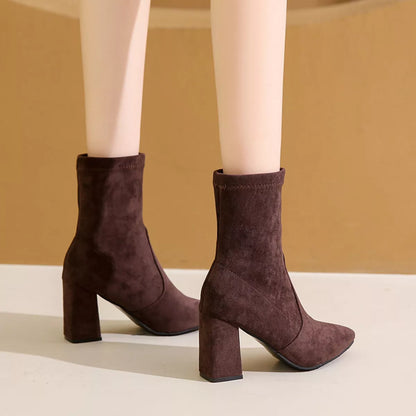 Point Toe Block Heels Boots