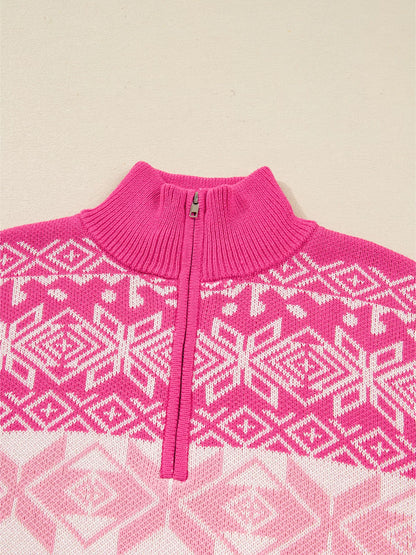 Christmas Snowflake Quarter Zip Collard Sweater