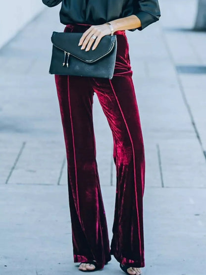 High-Waisted Wide Leg Velvet Pants