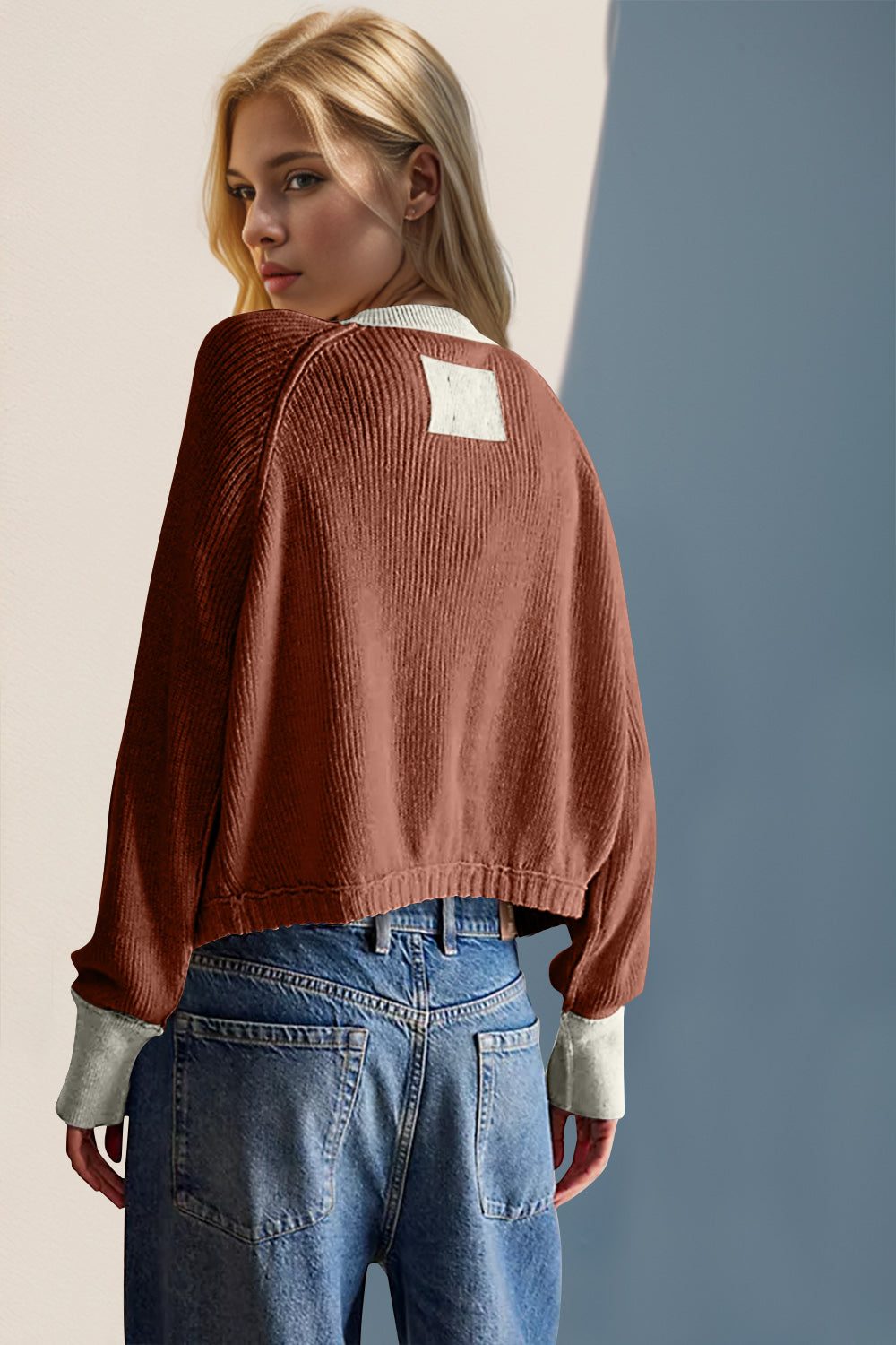 Back To School Sweater - Double Take Contrast Button Up Long Sleeve Cardigan