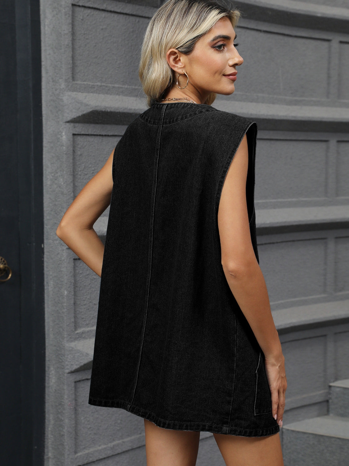 V-Neck Button Up Denim Vest