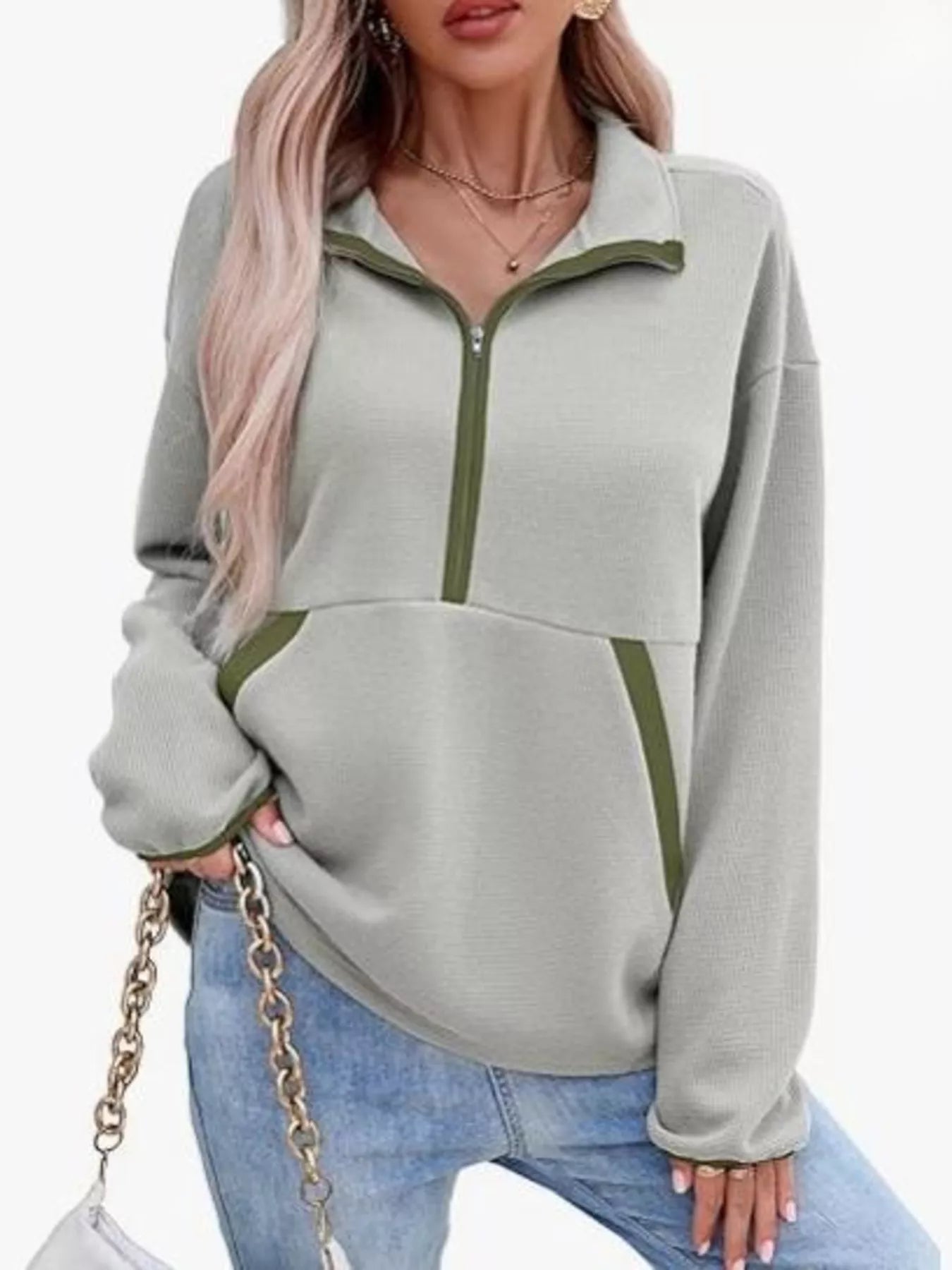 Half Zip Dropped Shoulder Sweatshirt
