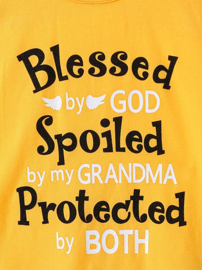 Children's Round Neck Letter Graphic T-Shirt and Distressed Jeans Set