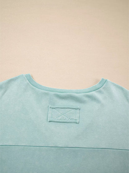 Mineral Wash Exposed Seam Buttoned V Neck Top