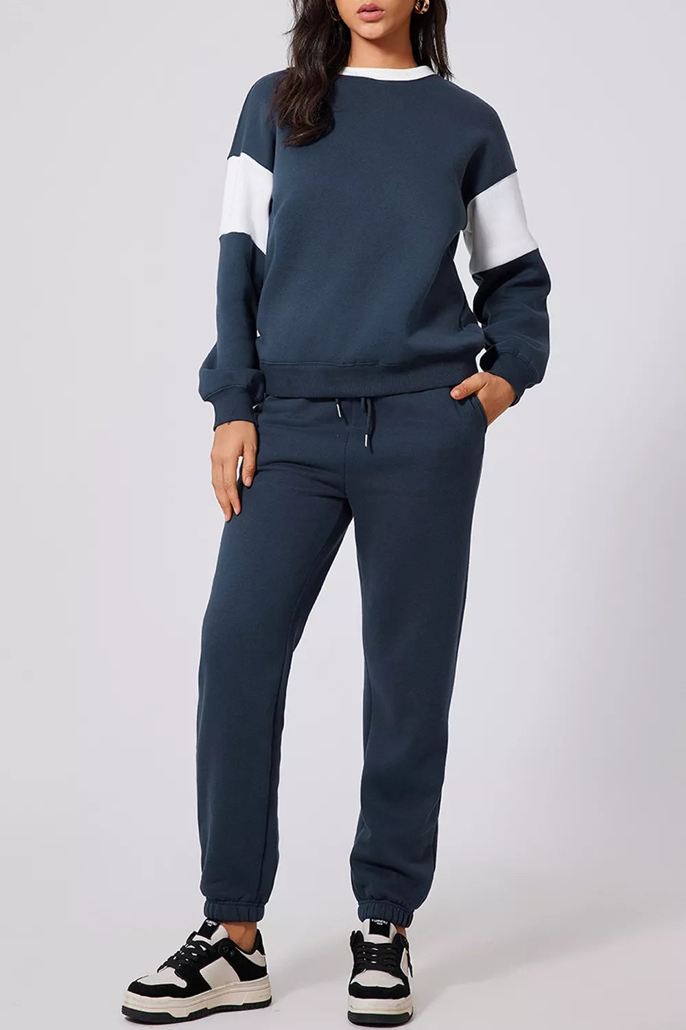 Drop Shoulder Loose Sweatshirt and Joggers Active Set