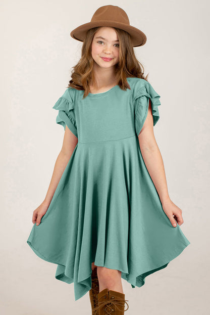 Round Neck Petal Sleeve Dress Teal