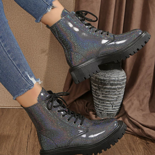 Lace-Up Platform Boots Dark Gray