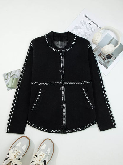 Contrast Trim Button up Sweater Cardigan