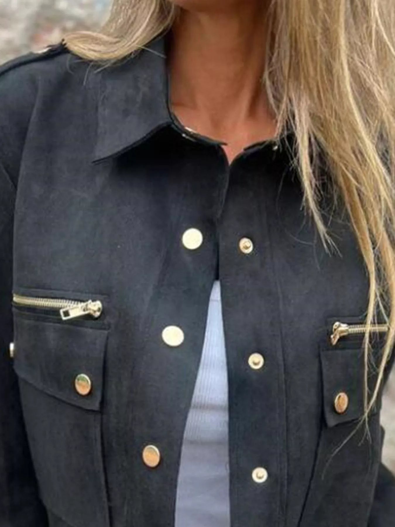 Full Size Snap Down Long Sleeve Jacket Plus Size