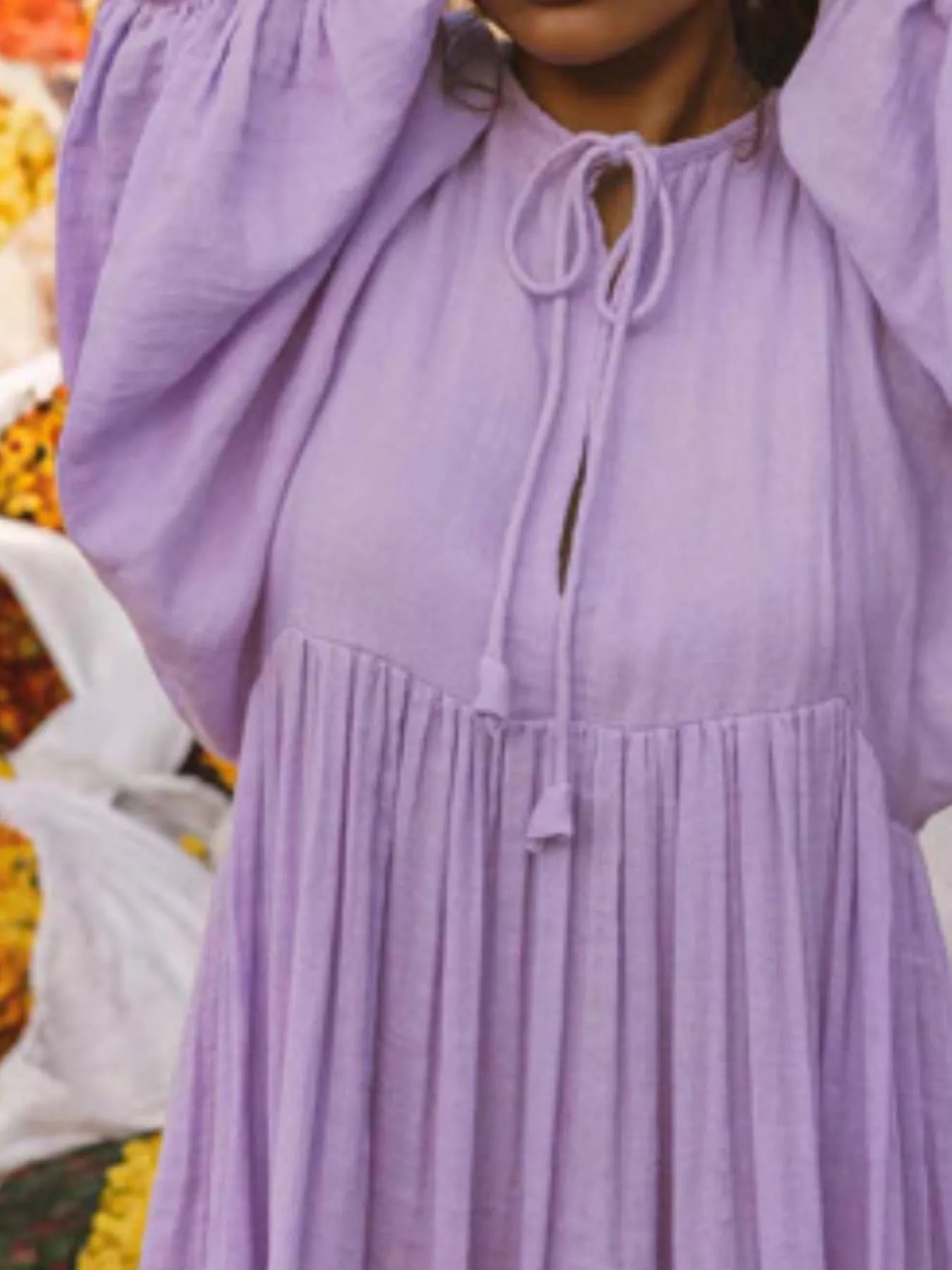 Tie Neck 3/4 Sleeve Midi Dress