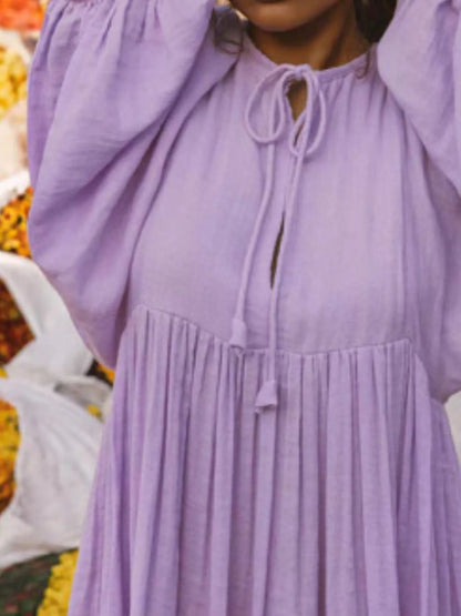 Tie Neck 3/4 Sleeve Midi Dress