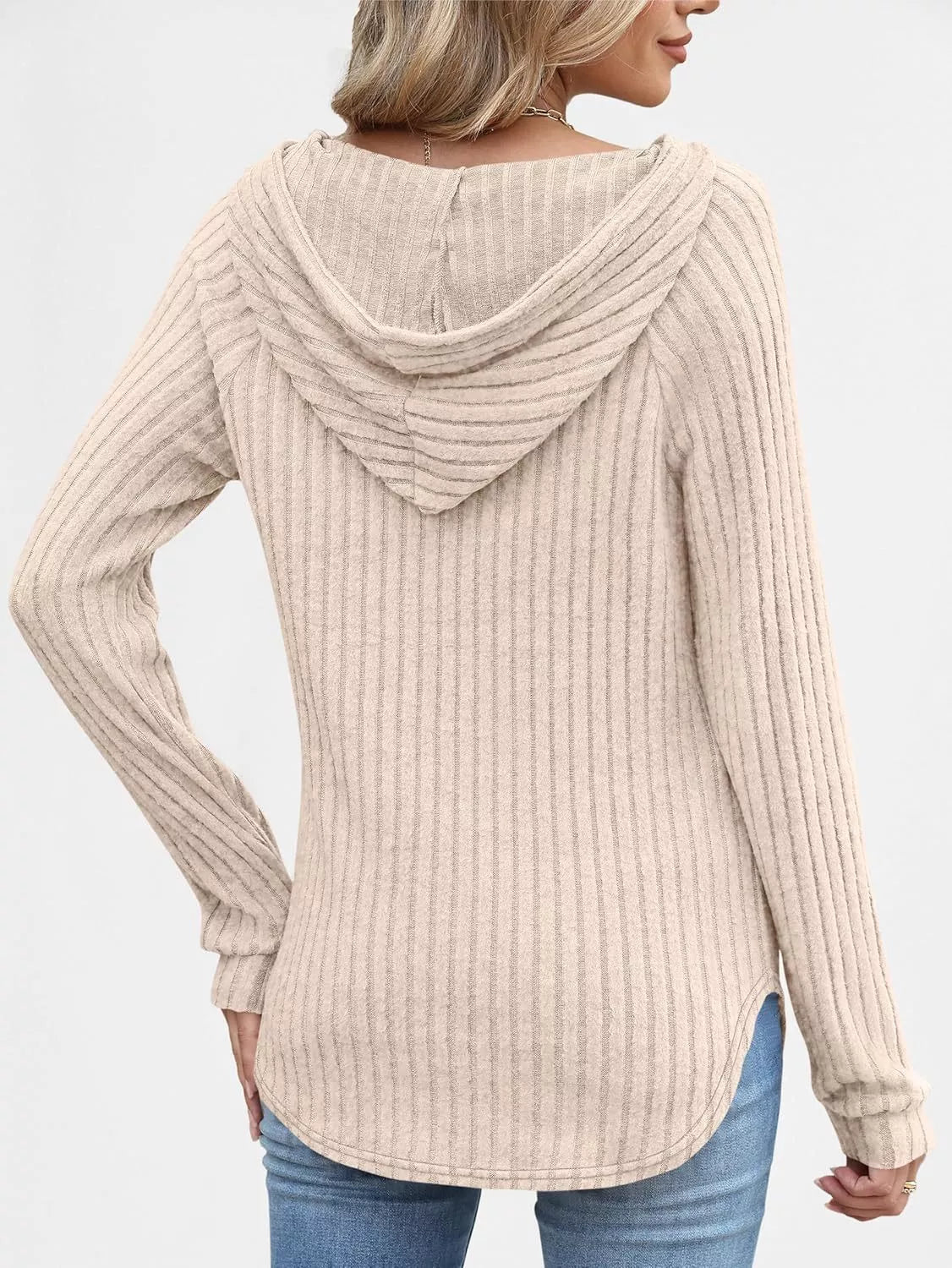 Full Size Ribbed Knit Button Detail Hooded Top Plus Size