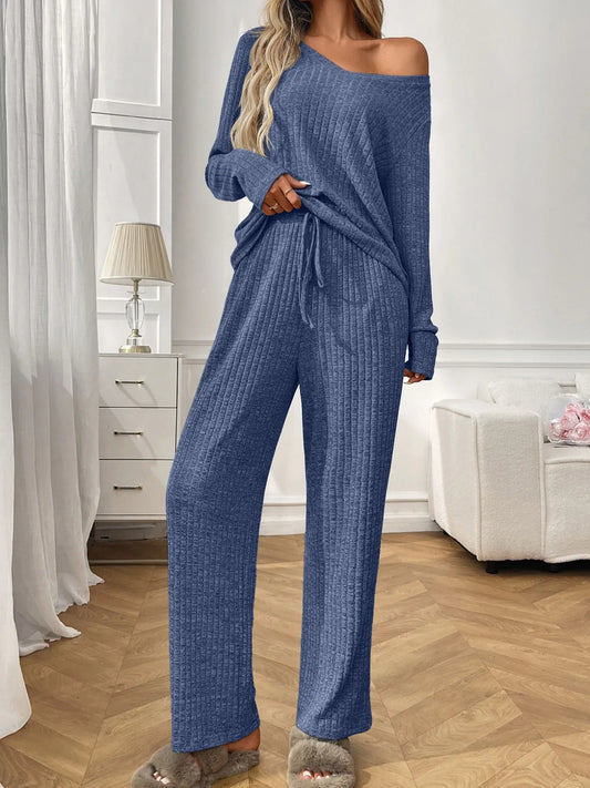 Ribbed Long Sleeve Top and Pants Lounge Set