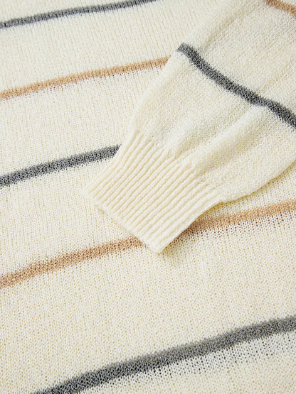 Stripe Striped Ribbed Edge Drop Shoulder Sweater