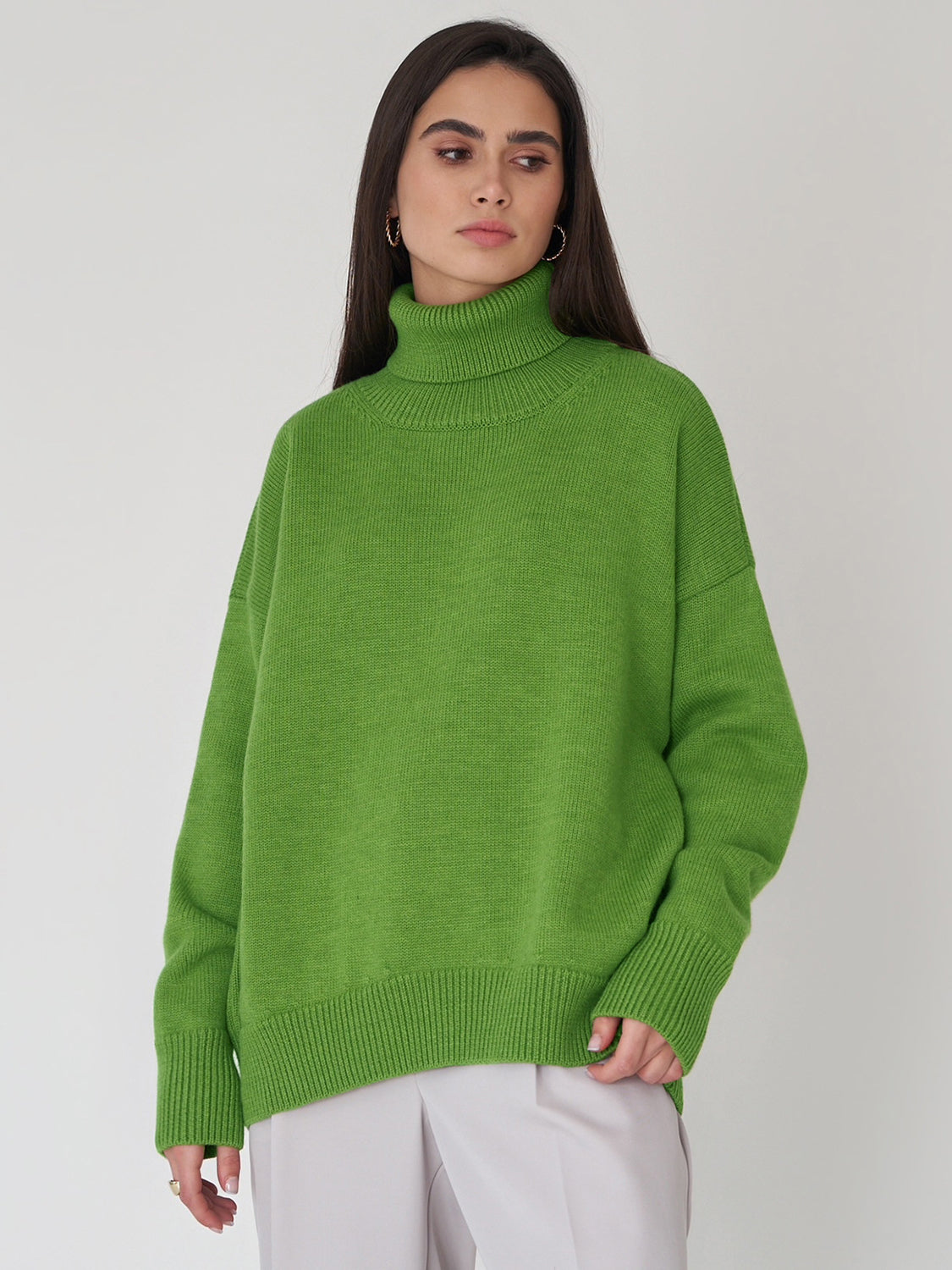 Turtleneck Long Sleeve Sweater Light Green