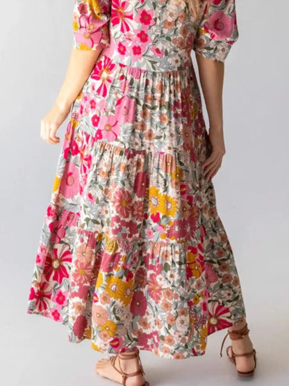 Full Size Printed Half Sleeve Midi Dress Plus Size