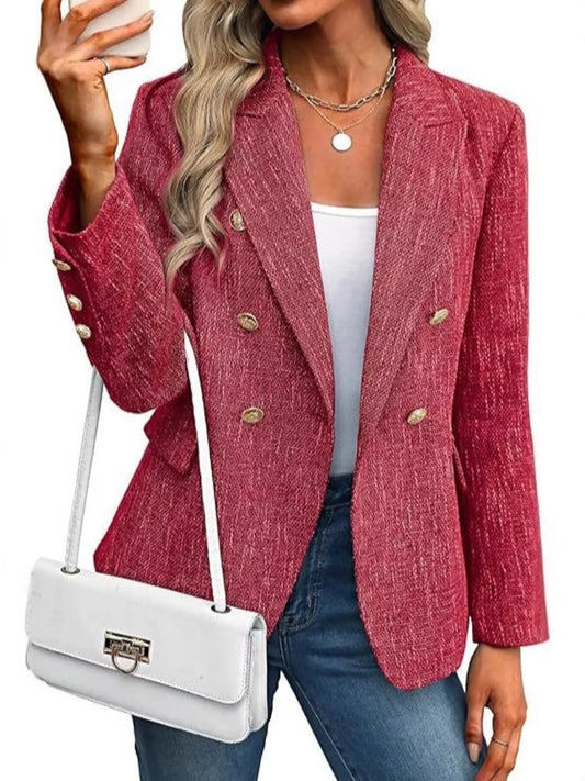Double-Breasted Lapel Collar Blazer Red