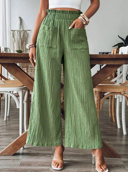 Frill Wide Leg Pants Matcha Green