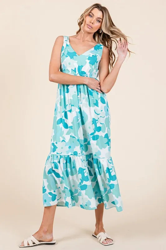 Lime 'N' Chili Sleeveless Floral Print V-Neck Midi Dress