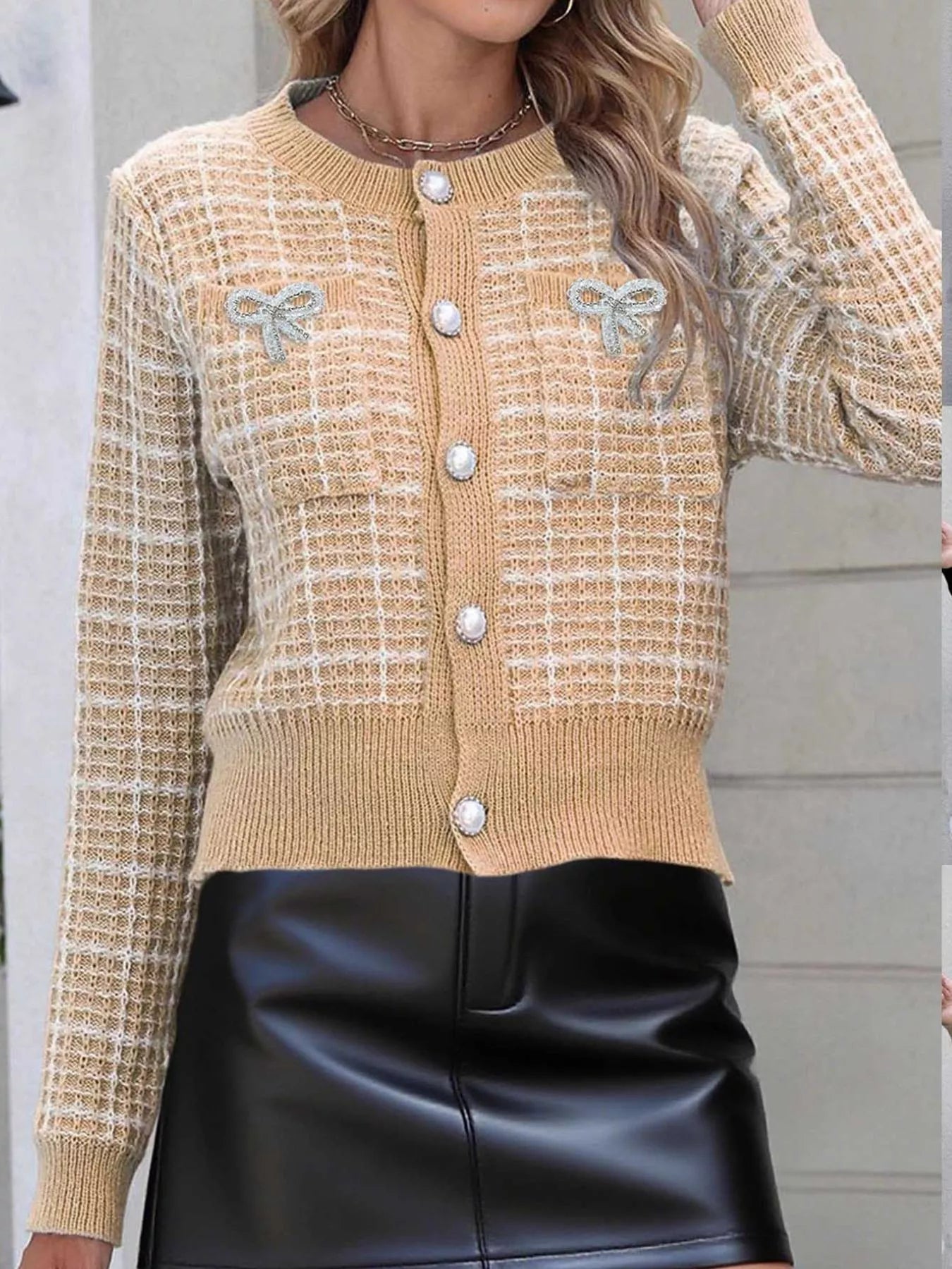 Bow Decor Button Up Cardigan