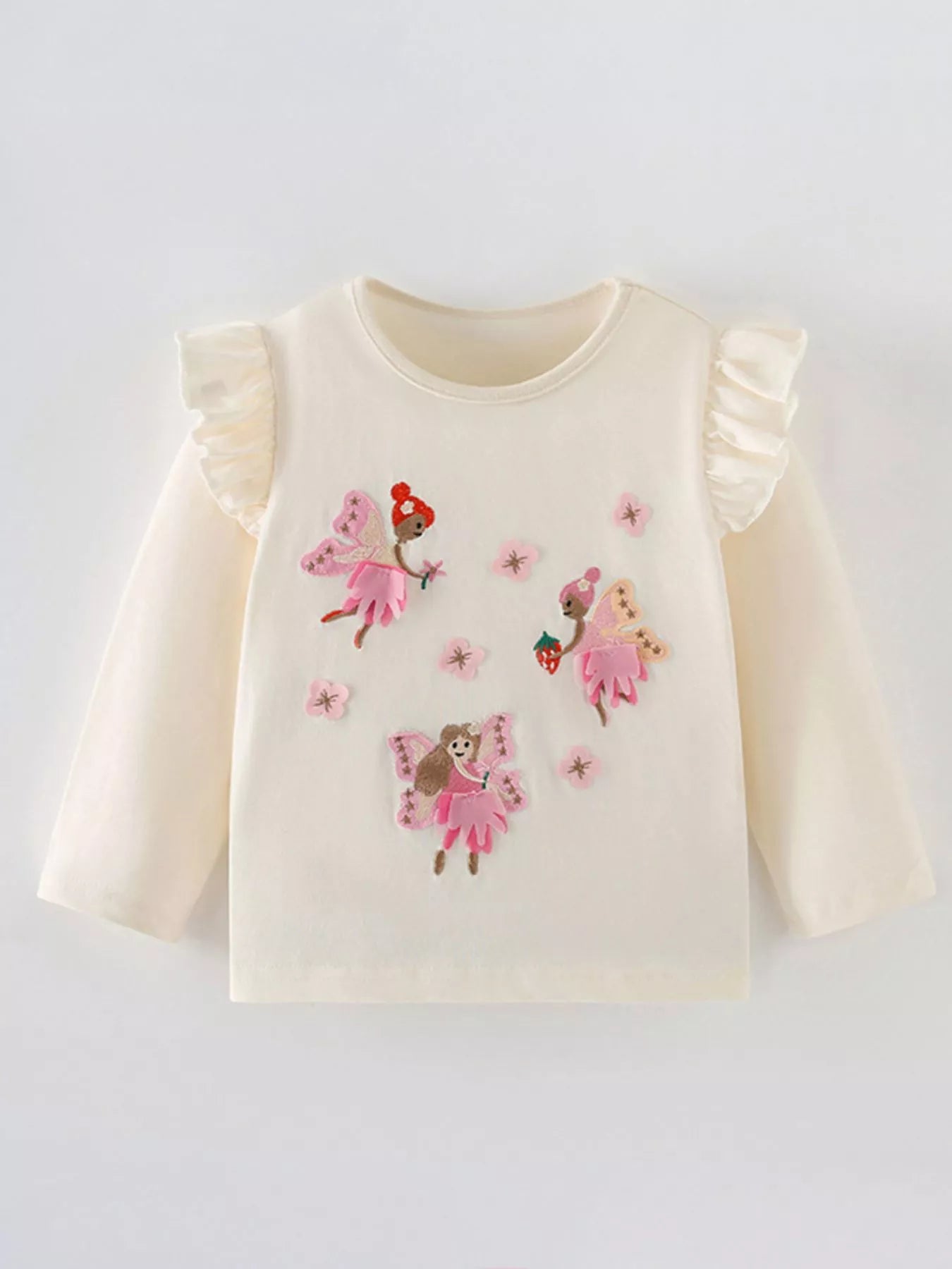 Children's Fairy Embroidered Long Sleeve T-Shirt Beige