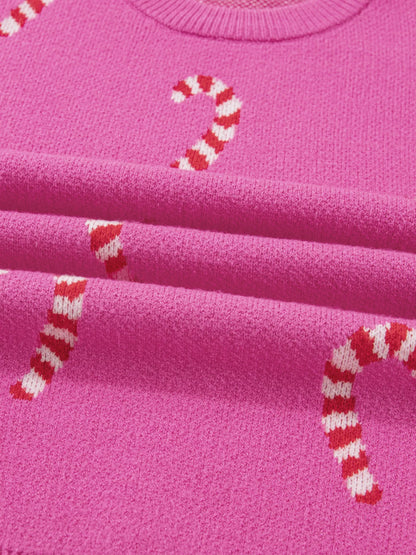 Christmas Candy Cane Holiday Drop Shoulder Sweater