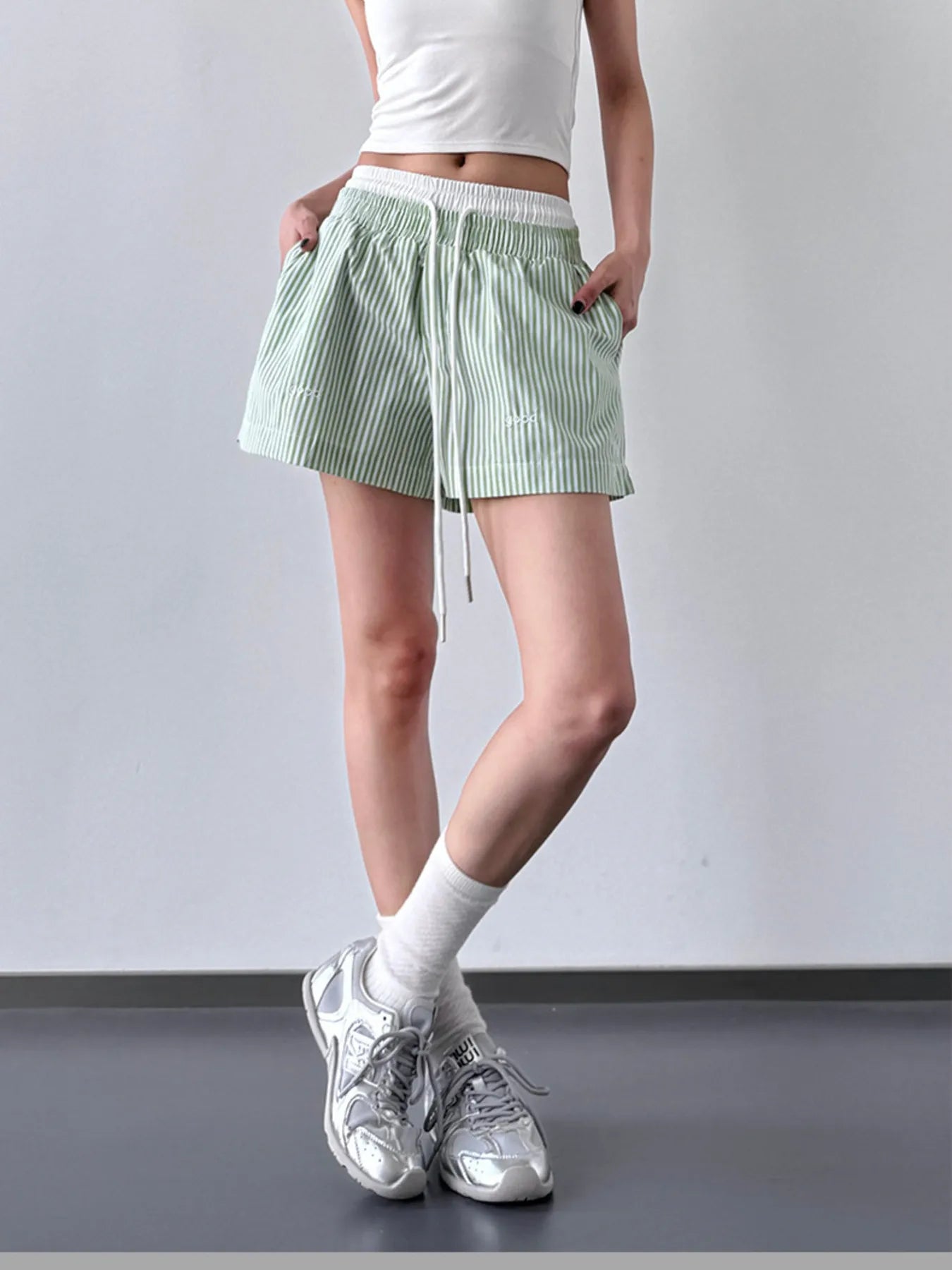 Striped Drawstring Waist Casual Shorts