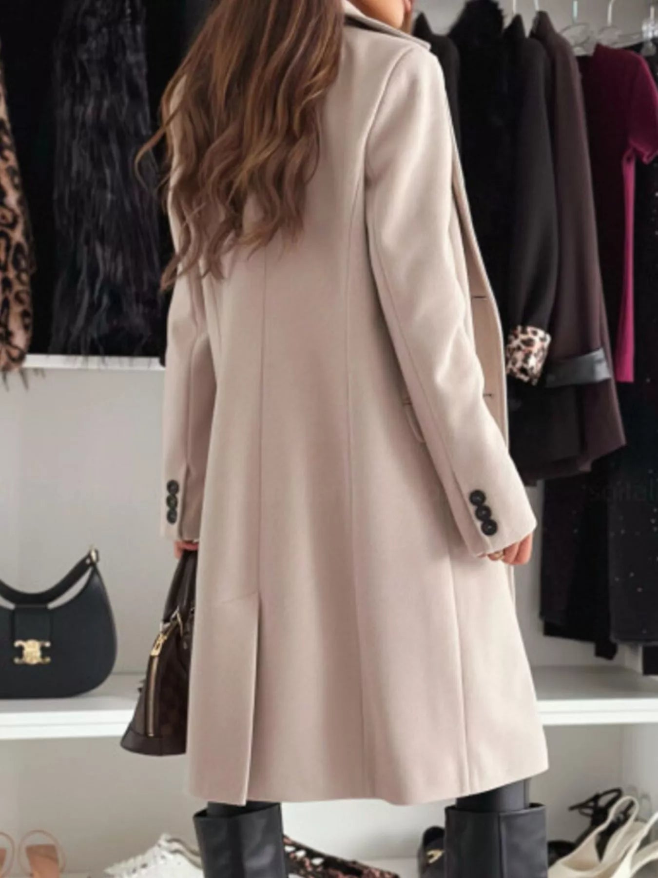 Lapel Collar Long Sleeve Coat