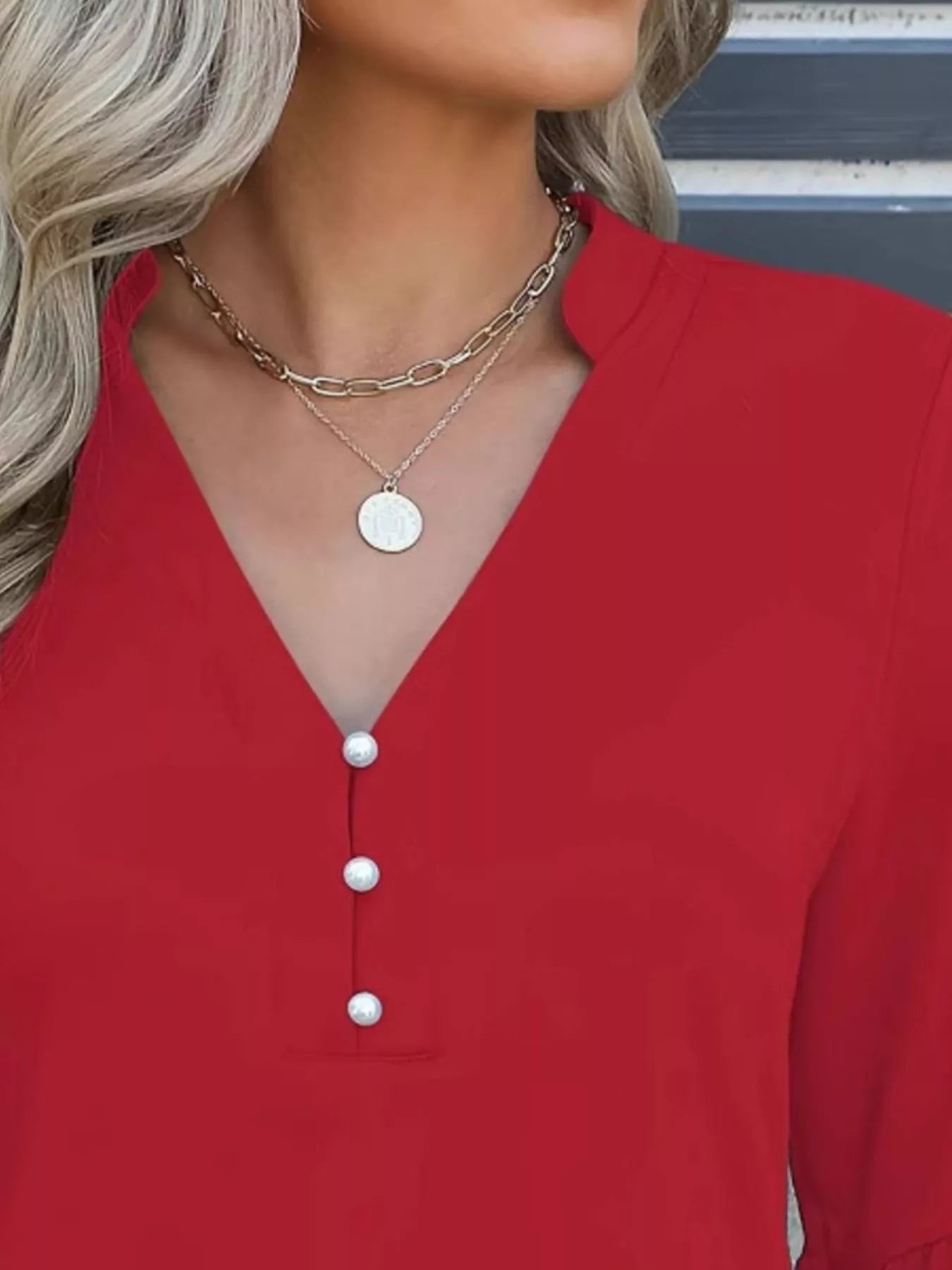 Full Size Notched Flounce Sleeve Blouse Plus Size