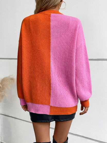 Color Block Open Front Knit Cardigan
