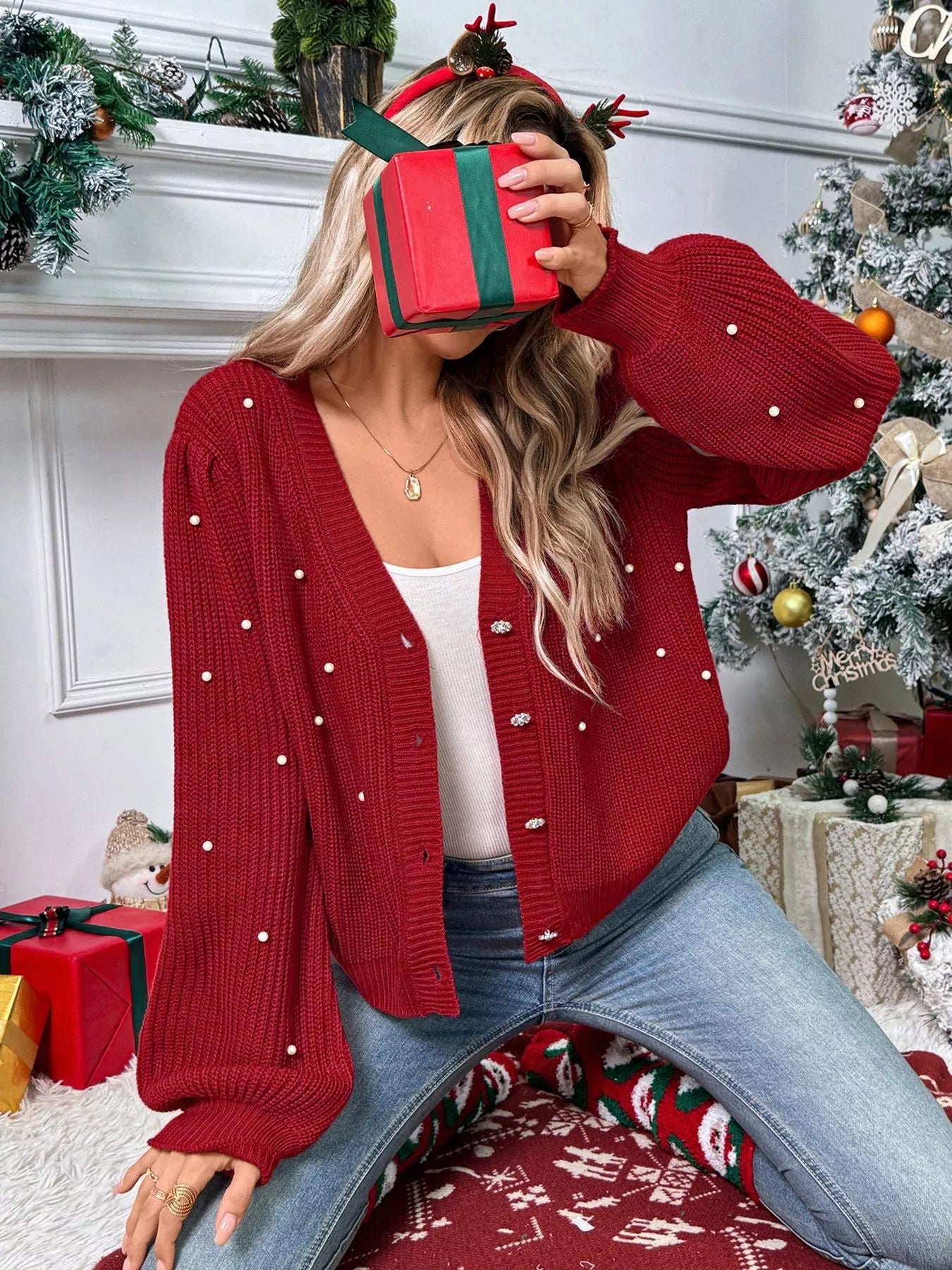 Pearl Embellished Button Up Cardigan