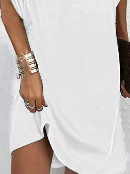 Full Size V-Neck Slit Sleeve Mini Dress Plus Size