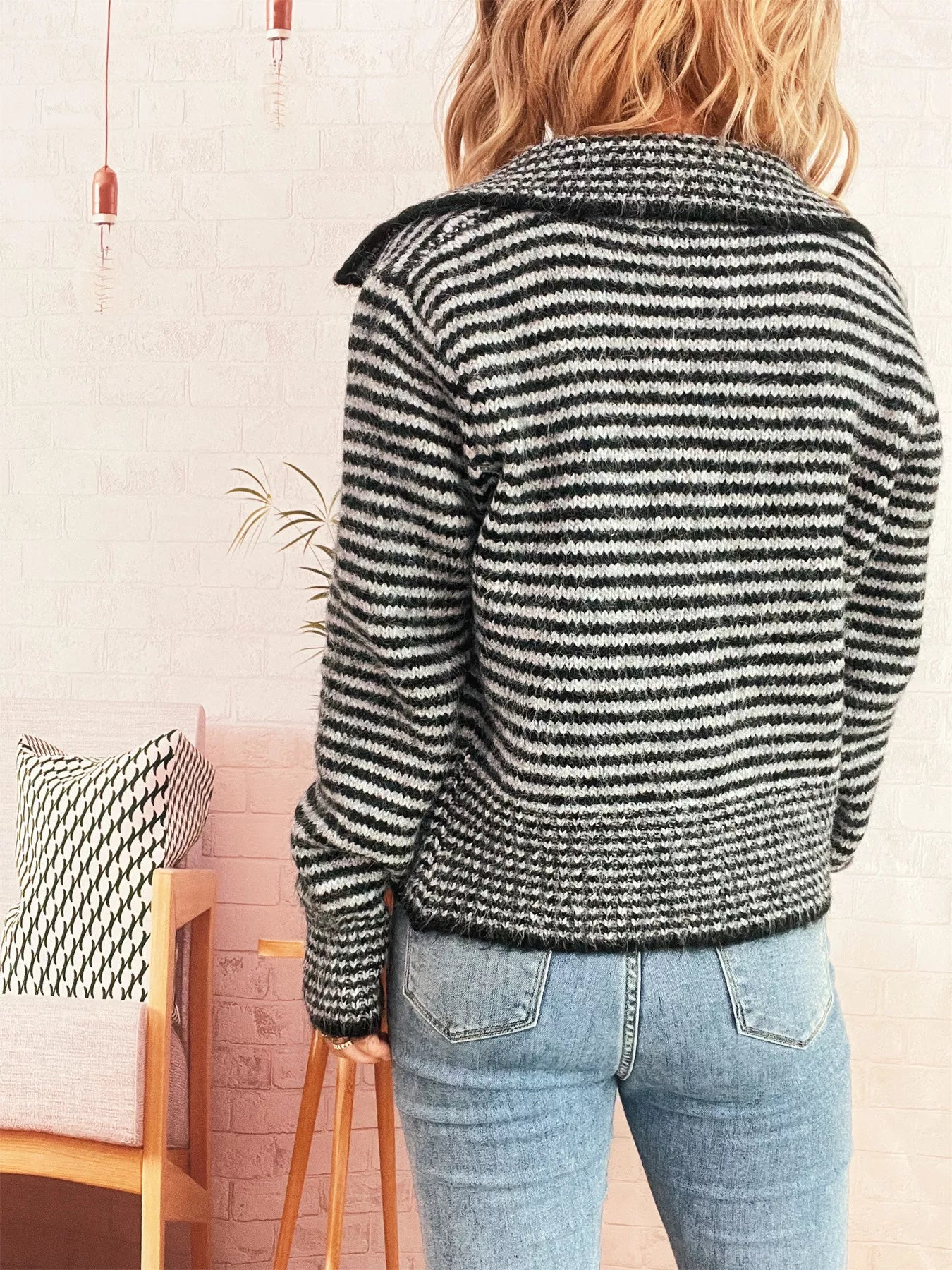 Striped Button-Up Long Sleeve Cardigan