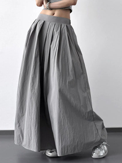Pleated Linen Maxi Skirt Grey