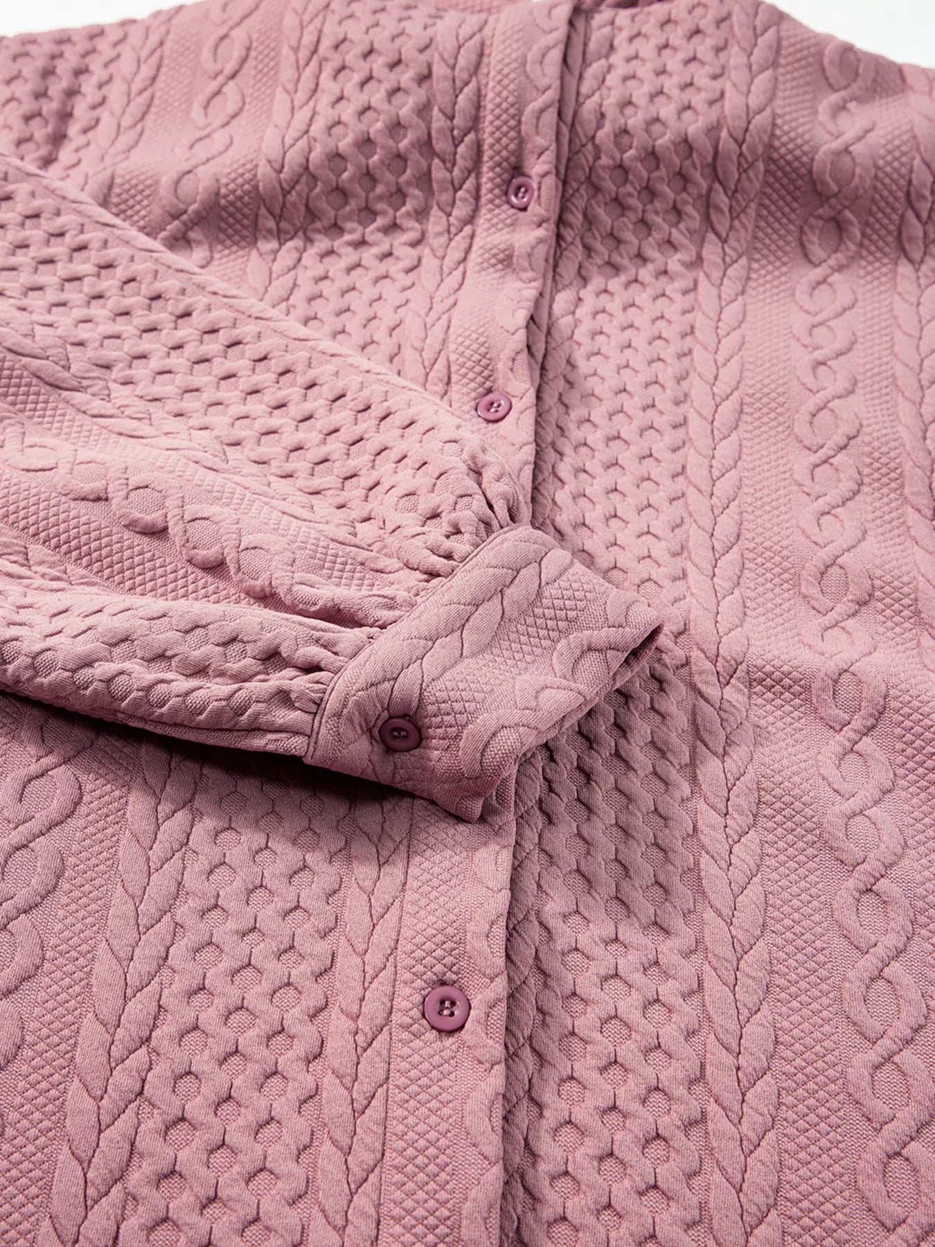 Cable Texture Puff Sleeve Loose Shacket