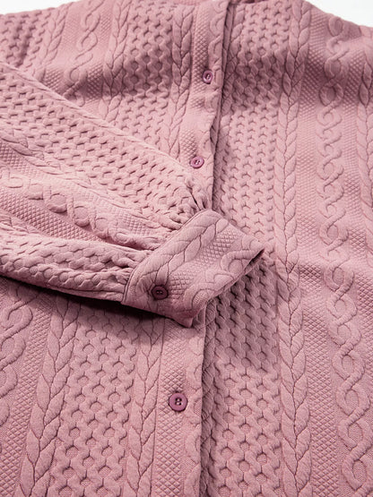 Cable Texture Puff Sleeve Loose Shacket