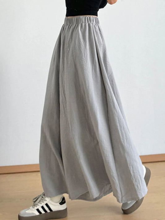 Wide-Leg Elastic Waist Pants Grey