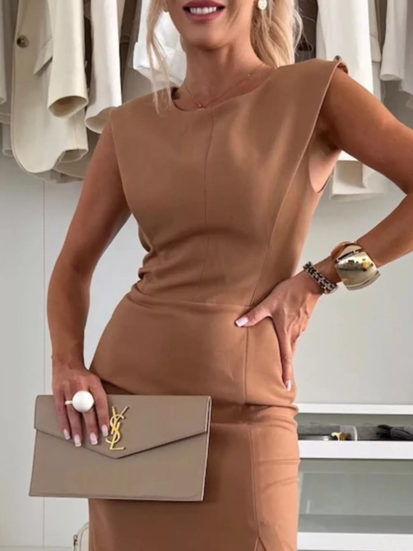 Full Size Slit Round Neck Sleeveless Dress Plus Size