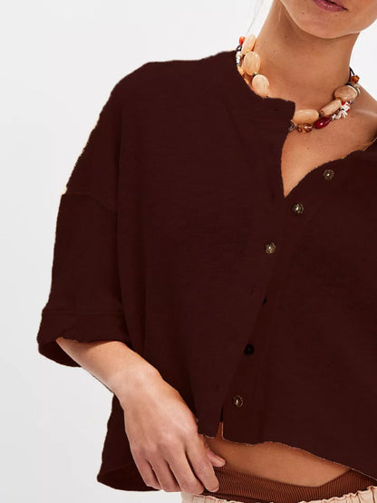 Button-Front Half Sleeve Cardigan