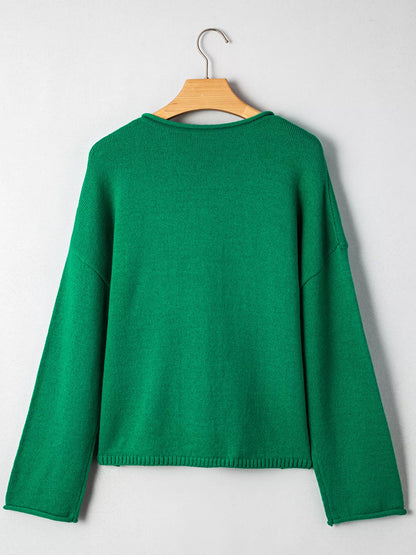 Solid Color Knit Button Drop Shoulder Sweater Cardigan