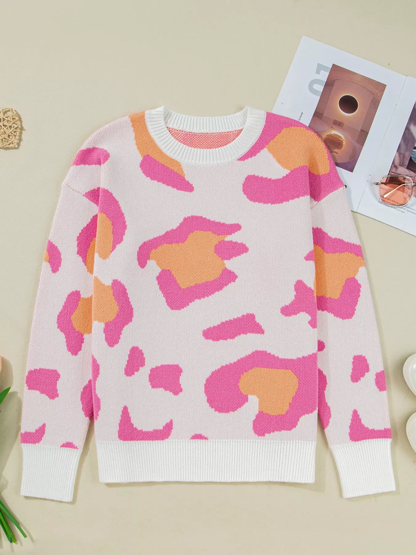 Leopard Print Drop Shoulder Baggy Sweater