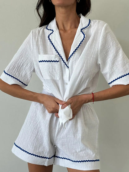 Button Up Half Sleeve Top and Shorts Lounge Set
